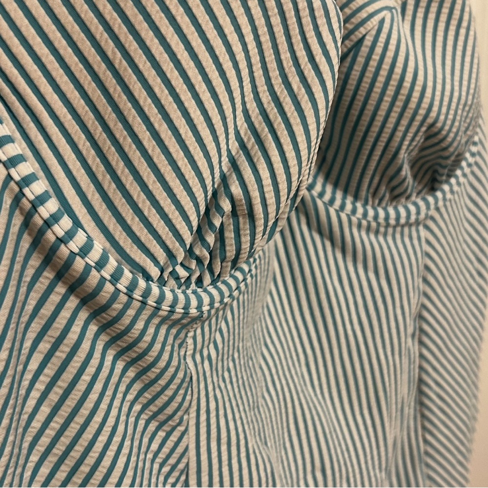 Cacique Swim Balconette Tankini Top 40D Blue White Striped Seersucker Underwire - Picture 4 of 12